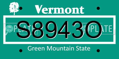 S8943O Vermont License Plate