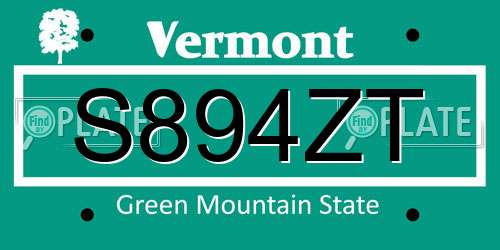 S894ZT Vermont License Plate