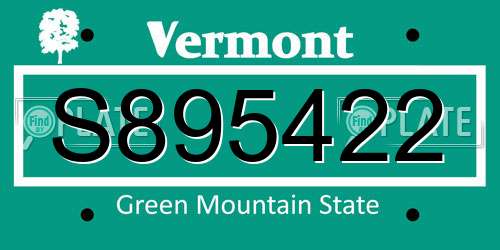 S895422 Vermont License Plate