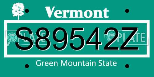 S89542Z Vermont License Plate
