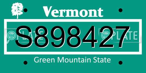 S898427 Vermont License Plate