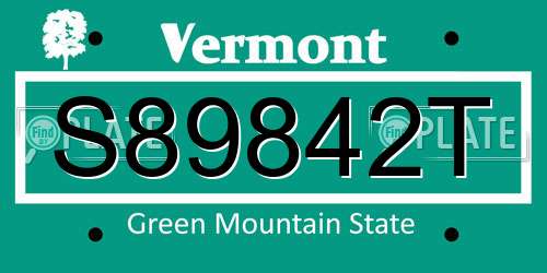 S89842T Vermont License Plate