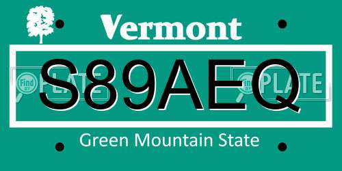 S89AEQ Vermont License Plate