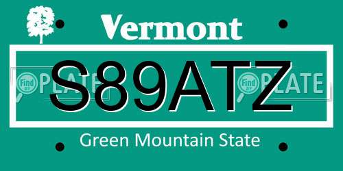 S89ATZ Vermont License Plate