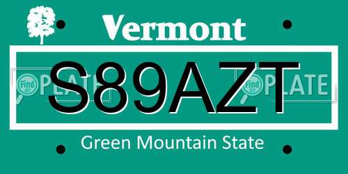 S89AZT Vermont License Plate