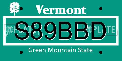 S89BBD Vermont License Plate