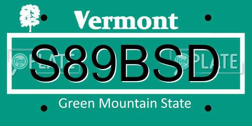 S89BSD Vermont License Plate