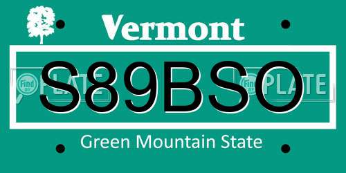 S89BSO Vermont License Plate