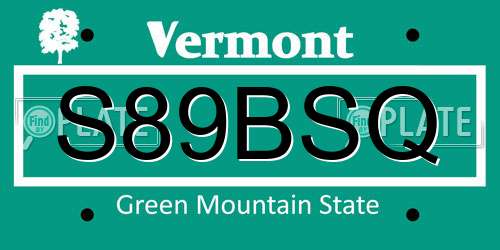 S89BSQ Vermont License Plate