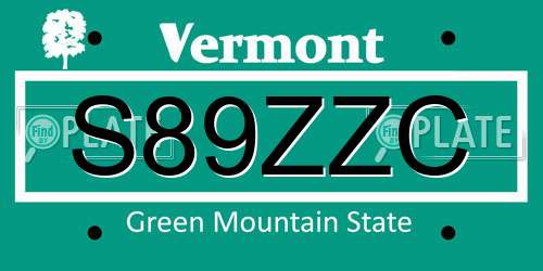 S89ZZC Vermont License Plate