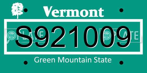 S921009 Vermont License Plate