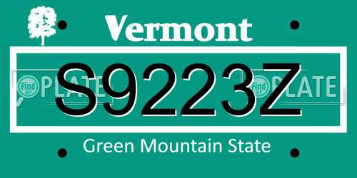 S9223Z Vermont License Plate
