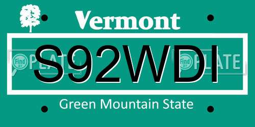 S92WDI Vermont License Plate
