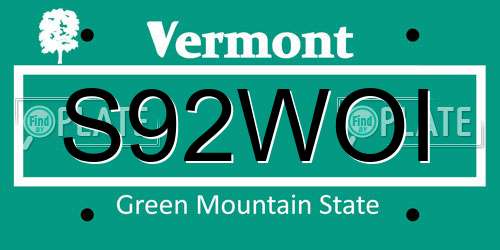 S92WOI Vermont License Plate