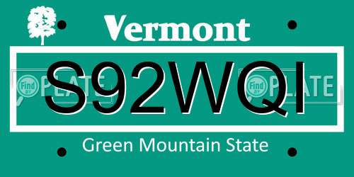 S92WQI Vermont License Plate