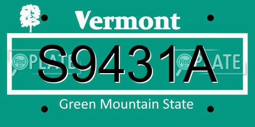 S9431A Vermont License Plate
