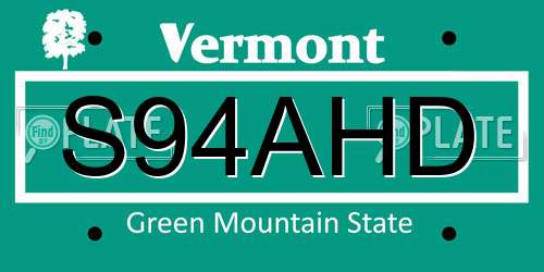 S94AHD Vermont License Plate