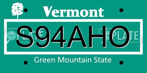 S94AHO Vermont License Plate