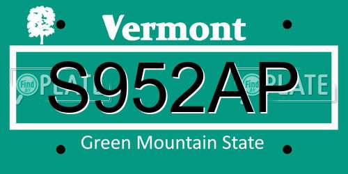 S952AP Vermont License Plate