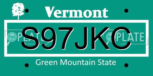S97JKC Vermont License Plate