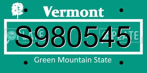 S980545 Vermont License Plate