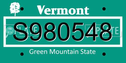 S980548 Vermont License Plate