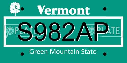 S982AP Vermont License Plate
