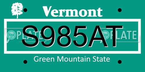 S985AT Vermont License Plate