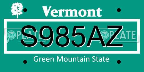 S985AZ Vermont License Plate