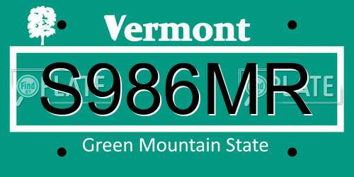S986MR Vermont License Plate