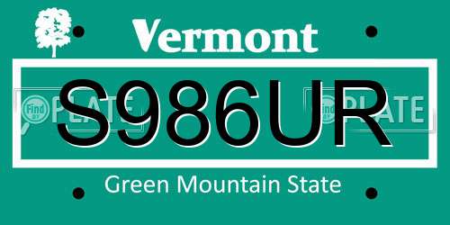 S986UR Vermont License Plate