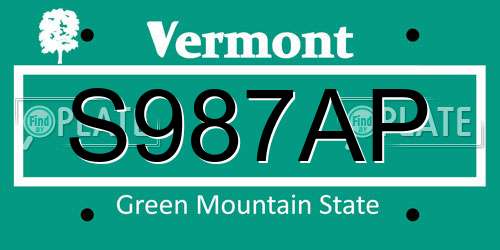 S987AP Vermont License Plate