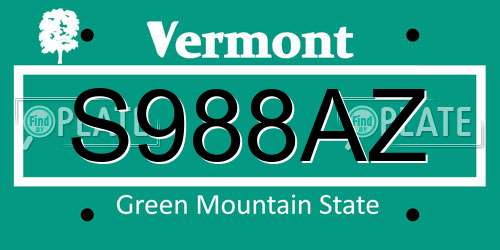 S988AZ Vermont License Plate
