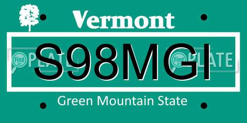 S98MGI Vermont License Plate