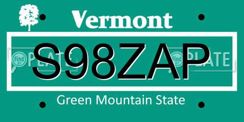 S98ZAP Vermont License Plate