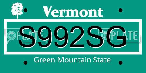 S992SG Vermont License Plate