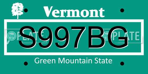 S997BG Vermont License Plate