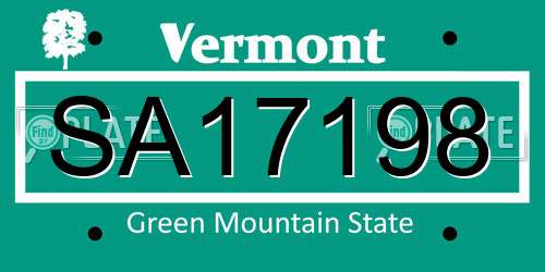 SA17198 Vermont License Plate