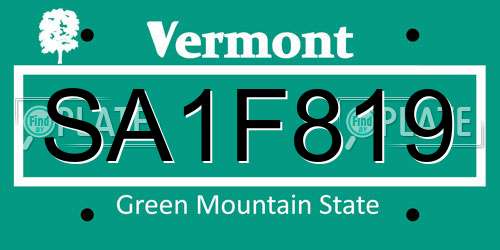 SA1F819 Vermont License Plate