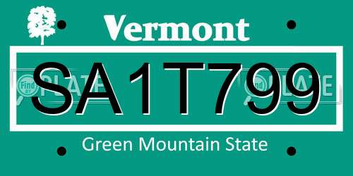 SA1T799 Vermont License Plate