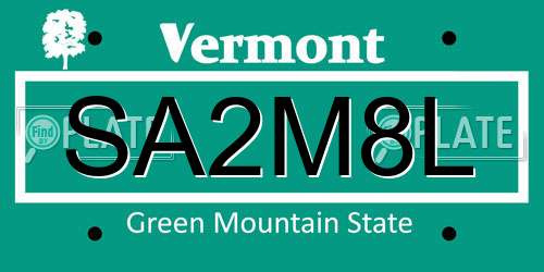 SA2M8L Vermont License Plate