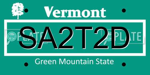 SA2T2D Vermont License Plate