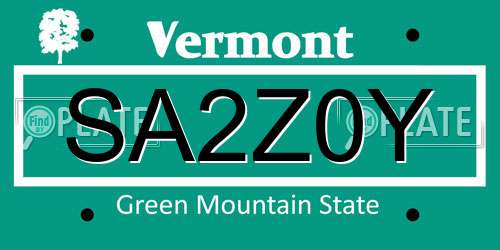 SA2Z0Y Vermont License Plate