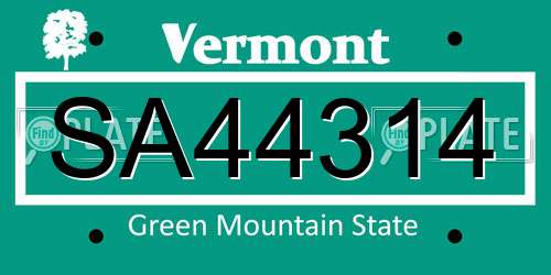 SA44314 Vermont License Plate