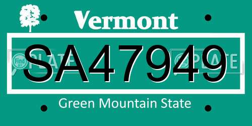 SA47949 Vermont License Plate