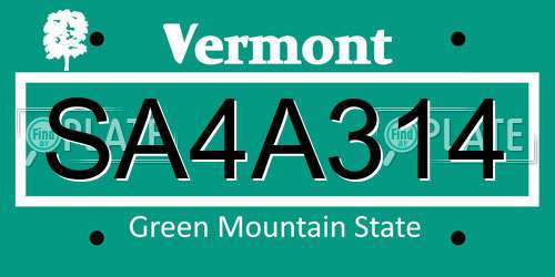 SA4A314 Vermont License Plate