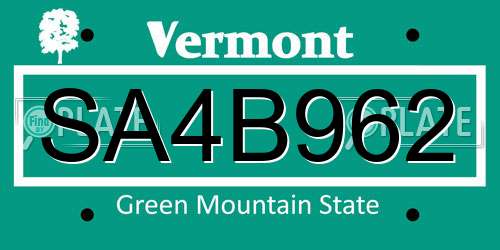 SA4B962 Vermont License Plate