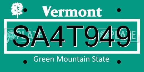 SA4T949 Vermont License Plate