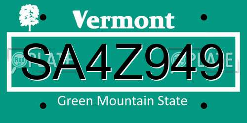 SA4Z949 Vermont License Plate