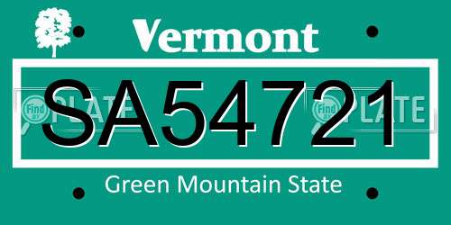 SA54721 Vermont License Plate